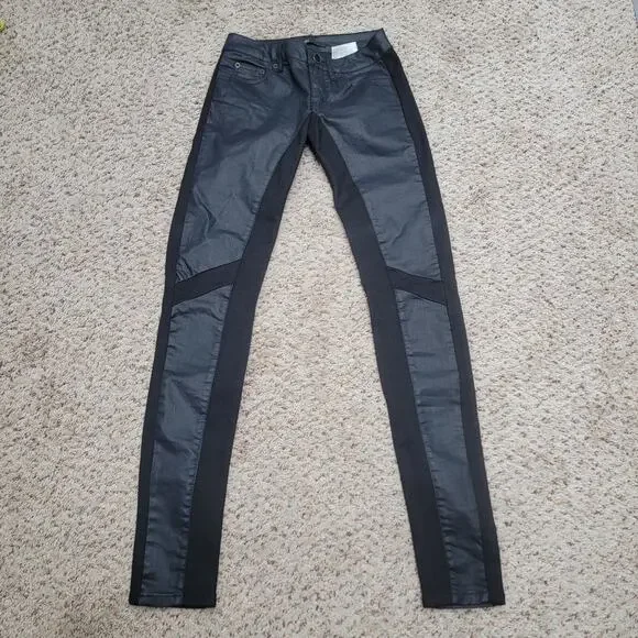 maje DARPO WAX PANELED SKINNY JEANS, SIZE 24US - Picture 2 of 10